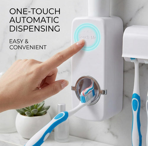 2-in-1 Toothpaste Dispenser & Toothbrush Holder | Hygienic Wall Mount
