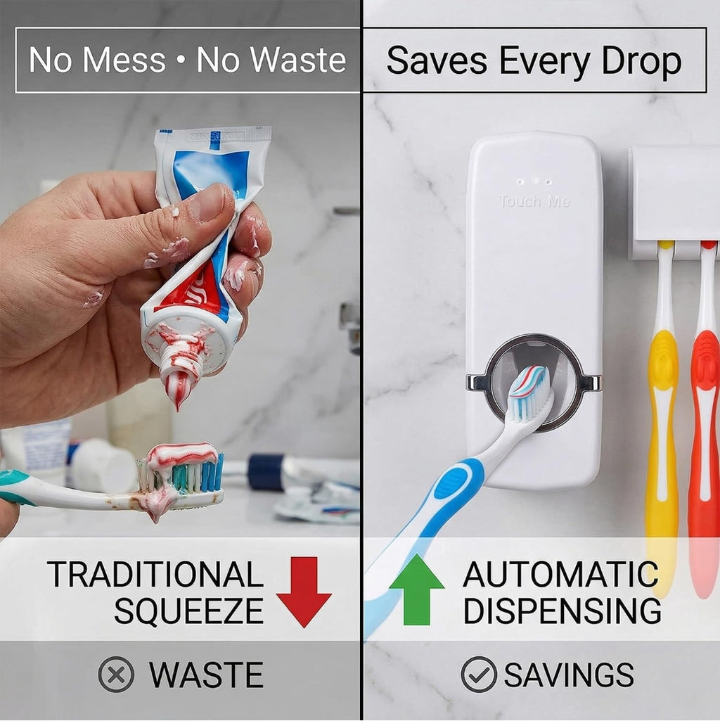 2-in-1 Toothpaste Dispenser & Toothbrush Holder | Hygienic Wall Mount