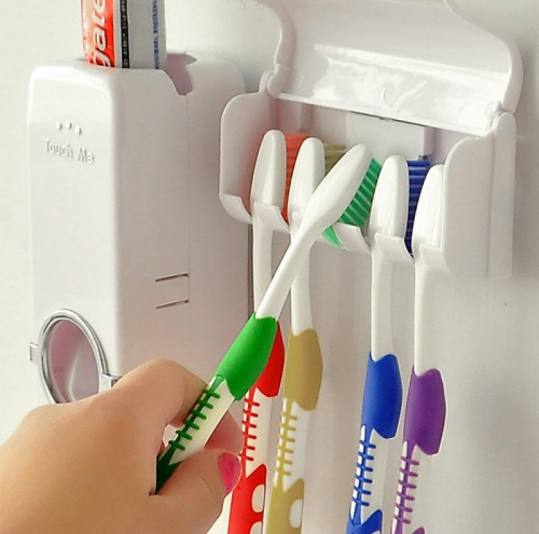 2-in-1 Toothpaste Dispenser & Toothbrush Holder | Hygienic Wall Mount