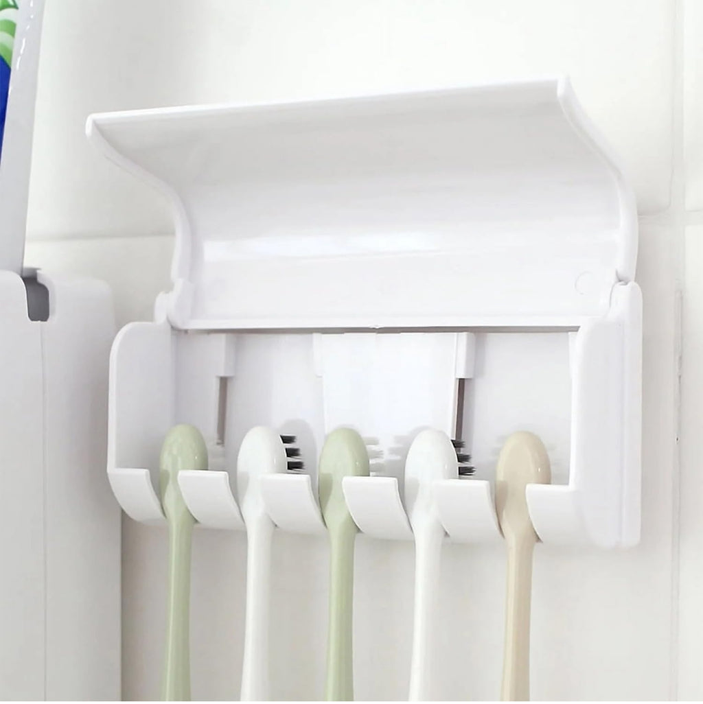 2-in-1 Toothpaste Dispenser & Toothbrush Holder | Hygienic Wall Mount